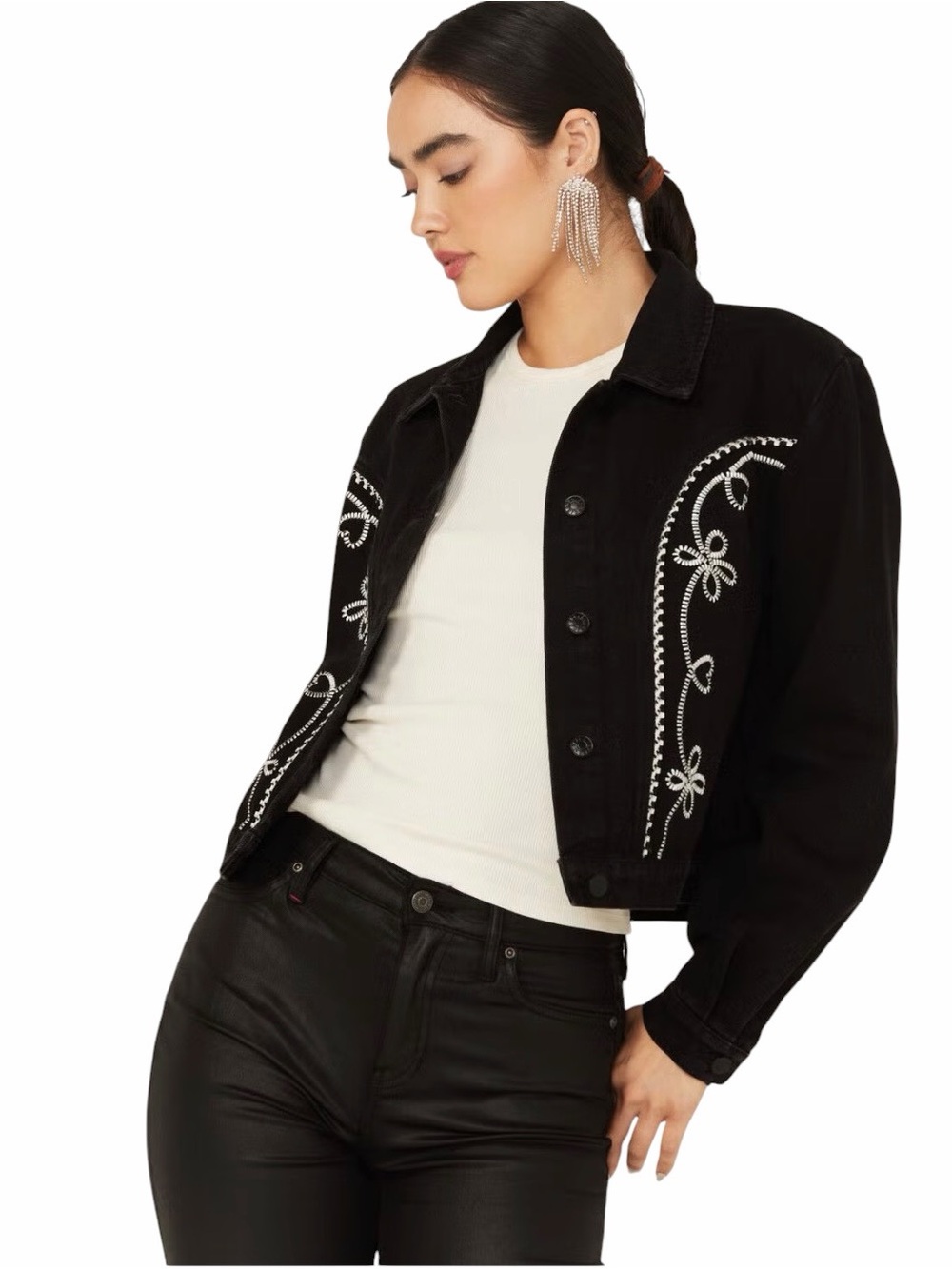 NEW blue b Black & White Embroidered Western Denim Jacket S
